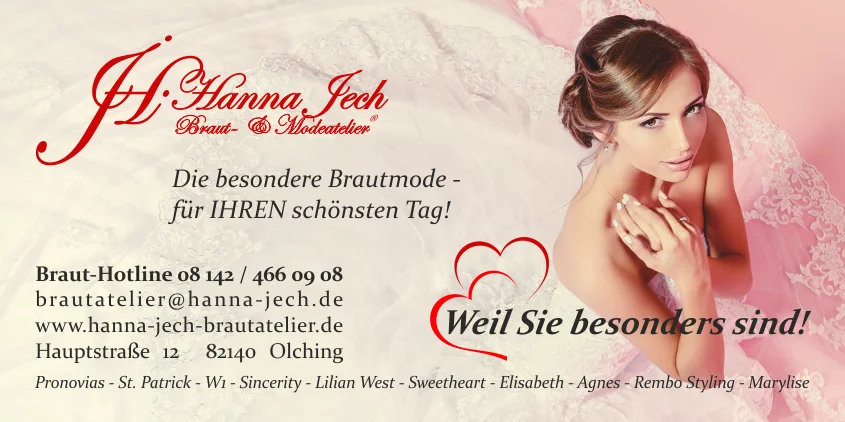 Anzeige - Hanna Jech Brautatelier - Brautmode für München, Augsburg, Landsberg, Starnberg, Ingolstadt, Gustl Magazin Fürstenfeldbruck Oktober 2015.png